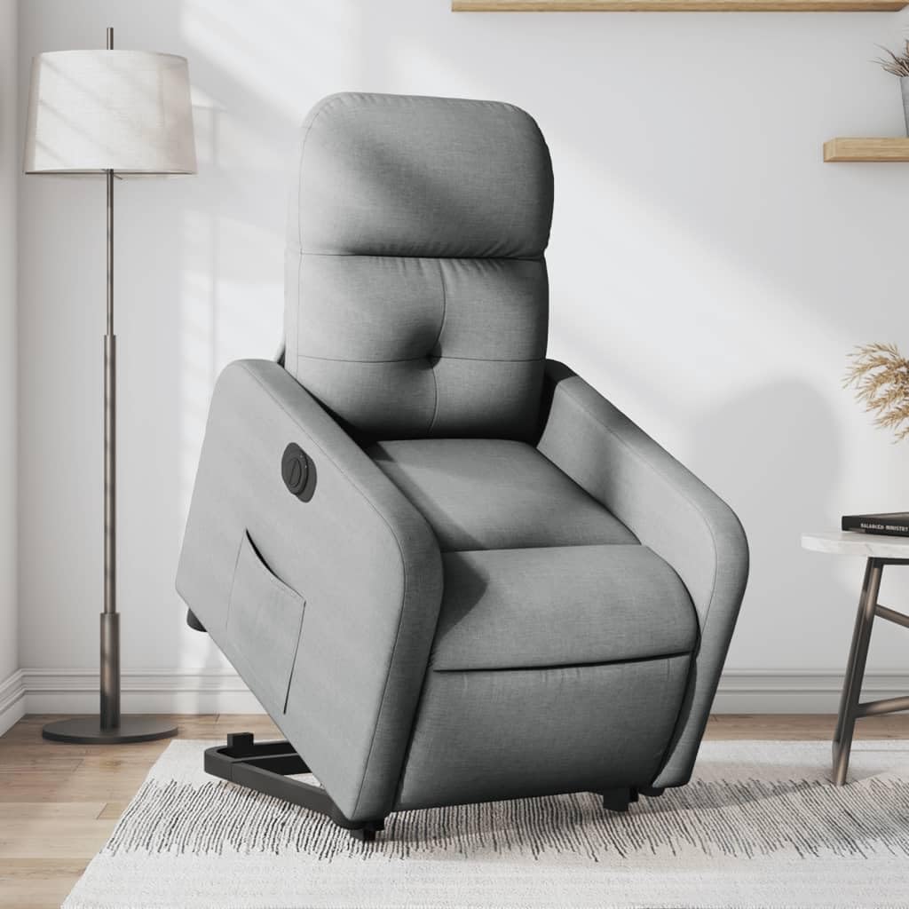 Sillón de relax eléctrico con ayuda para levantarse de tela, color gris claro