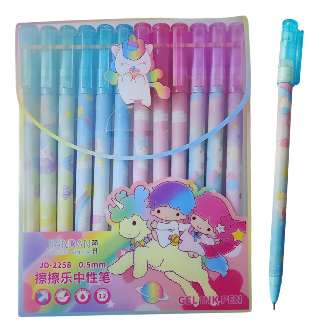 PLUSPOINT Unicorn Theme Gel Pens for Kids, 0.5mm Eraseable Blue Gel Pen Set of 12 for Girls & Boys, Adorable Colorful Pen for notes taking Project Work, Journal, Blue Ink,Stationery for kids adult (B0CRBBV6V1) Amazon Price History, Amazon Price Tracker