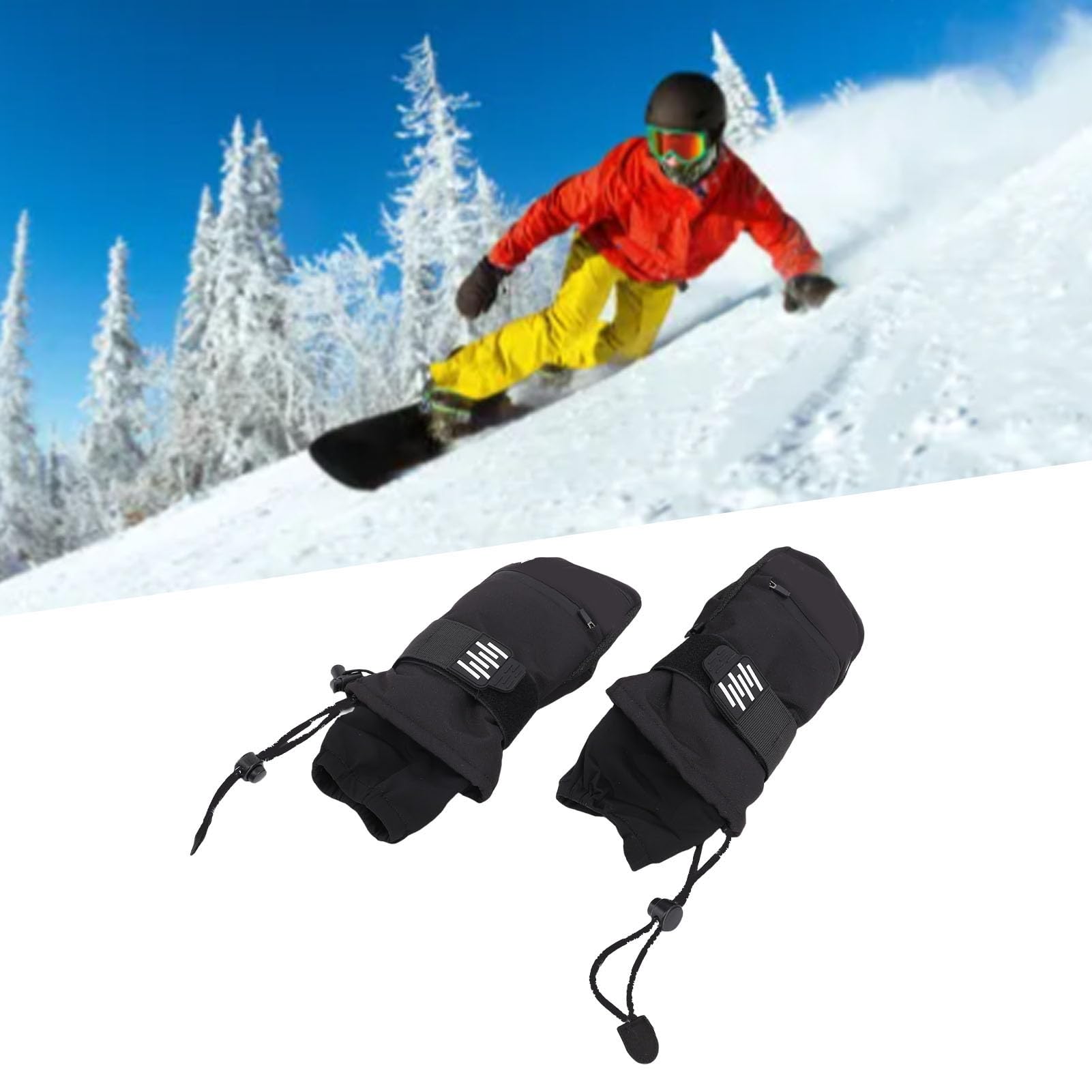 Demeras Manoplas Esquí Aisladas Impermeables con Muñequera para Snowboard Fibra Aramida Negro 2 Unidades