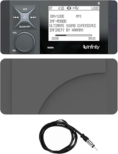 Infinity - Pantalla LCD de 4 pulgadas Bluetooth Marine AM/FM trasera AUX/USB Digital Media Receptor estéreo con cubierta protectora estéreo, antena