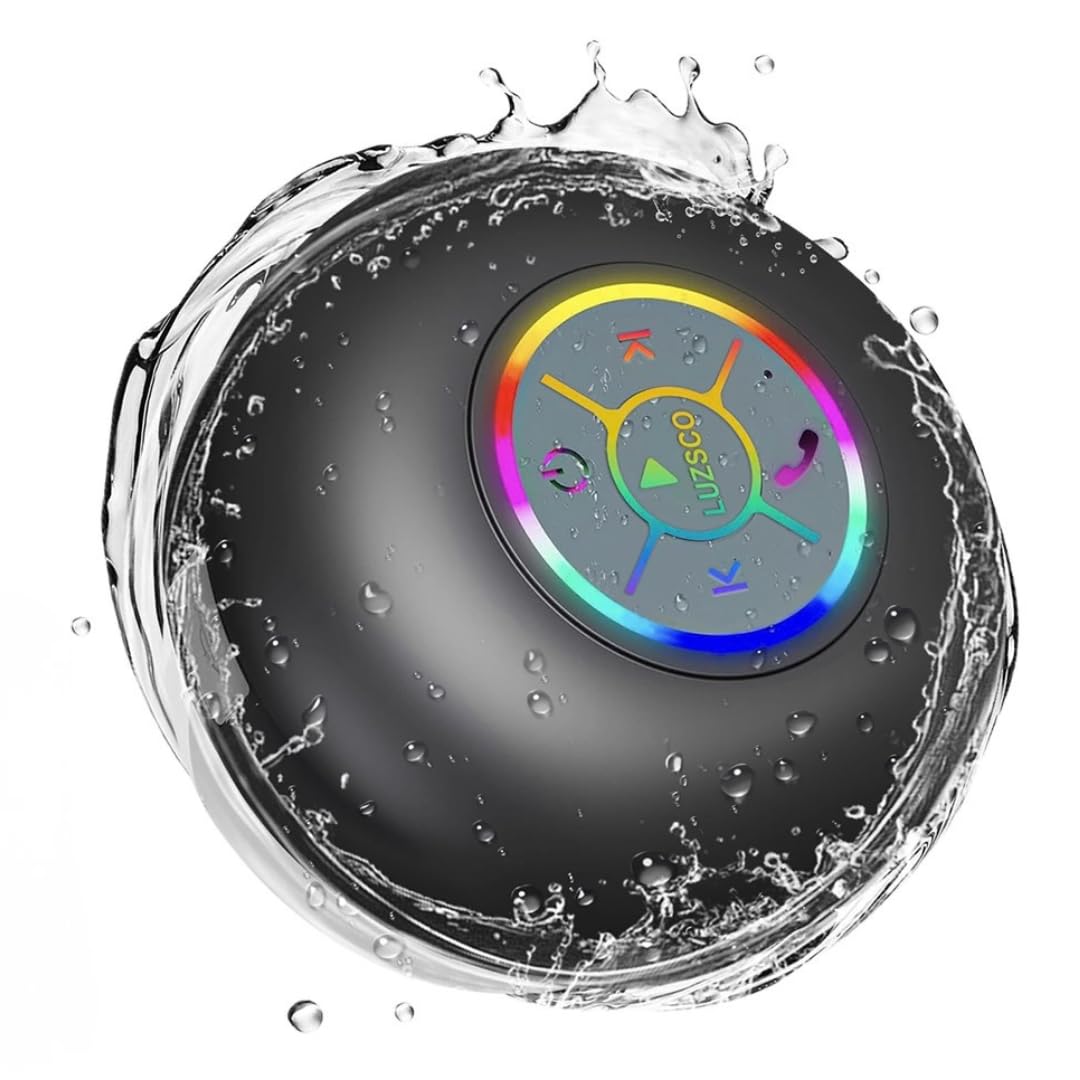 Altavoz de ducha Bluetooth con LED, mini altavoz inalámbrico, color negro