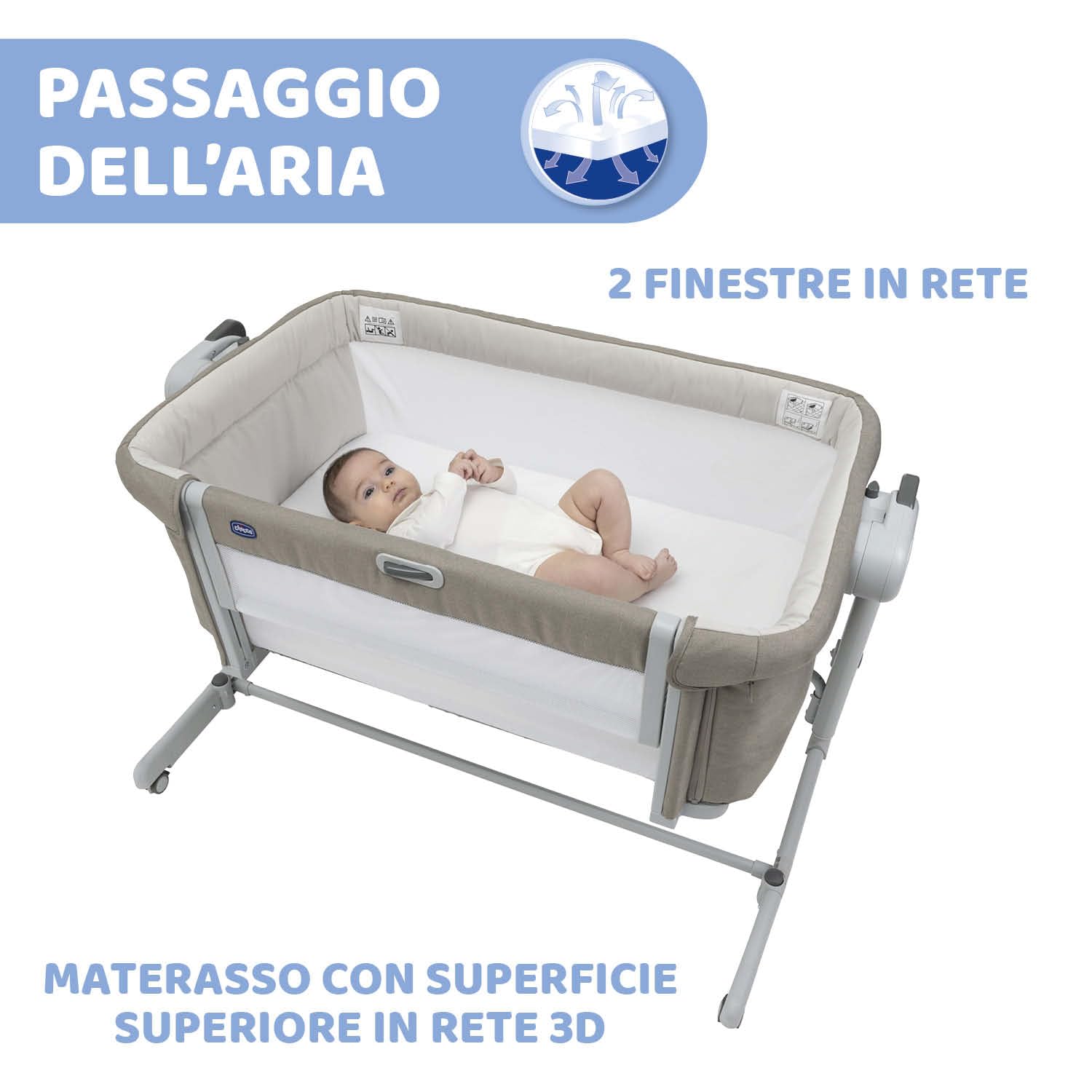 Chicco Next2Me Magic Evo, Culla Neonato Fianco Letto, con Modalità Dondolo, Spondina Apribile, 11 Livelli di Altezza, Altezza Regolabile, 4 Ruote, Materasso e Borsa da Viaggio Inclusi, Beige