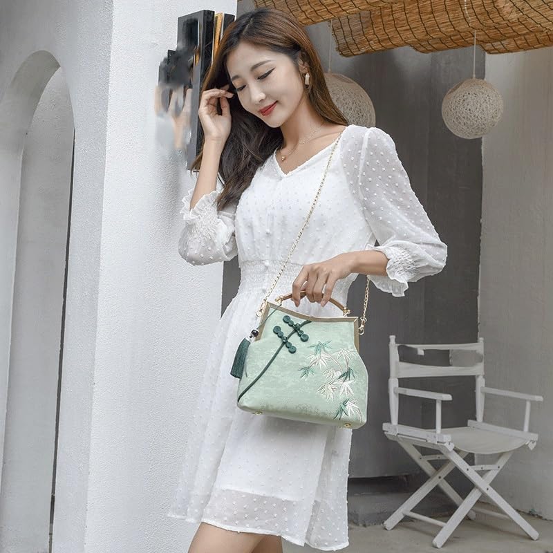 [Ivsen store リヴセンストア] 刺繍トートバッグ女性の大きなバッグディスクバックル装飾中国のエレガントなチャイナバッグ、