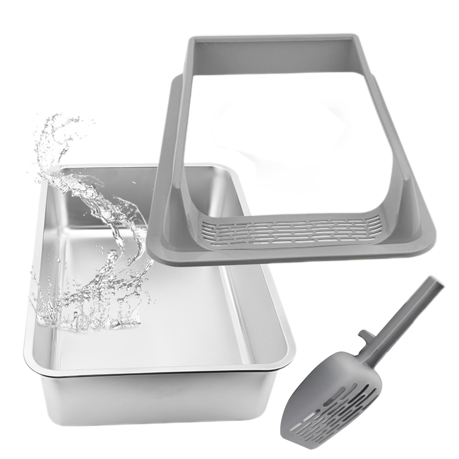 Semichiusa Lettiera Gatto Acciaio Inox, 40x30x19 Cm Profonda E Rinforzata Lettiera Gatto Grande, Resistente Agli Schizzi E Facile Da Pulire, Paletta Per Inclusa
