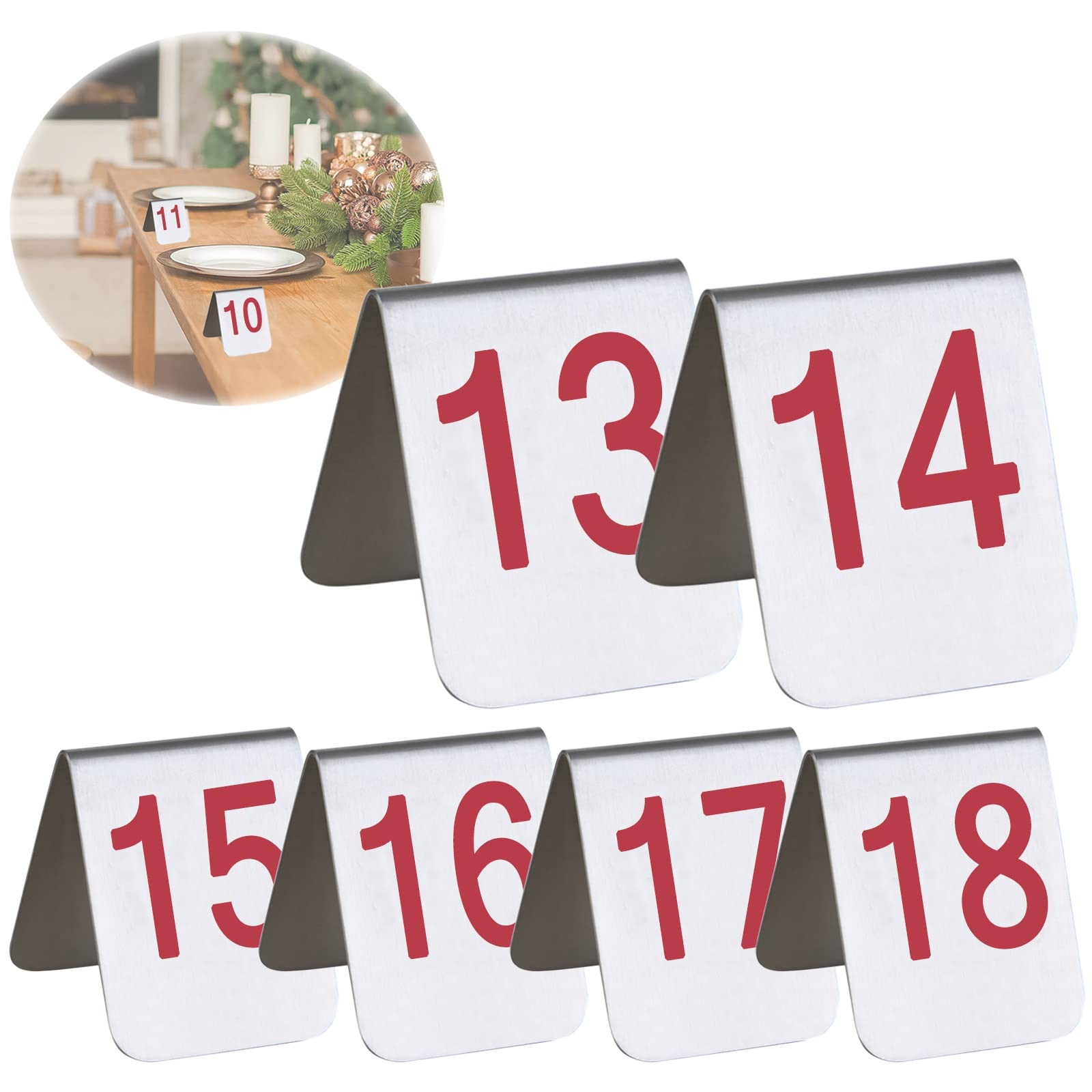 MYUYEE Tent Style Table Number, Stainless Steel Digital Restaurant Card 1-10/1-20, Metal Number Tags Red/Blue, Not Easily Deformed, Easy Seating Arrangements