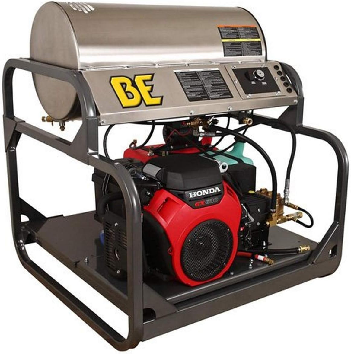 B E Pressure HW3524HEGD Gas Hot Water Pressure Washer, AR Triplex Pump, 688 cc Honda GX630, 3500 psi, 5.0 GPM, Black