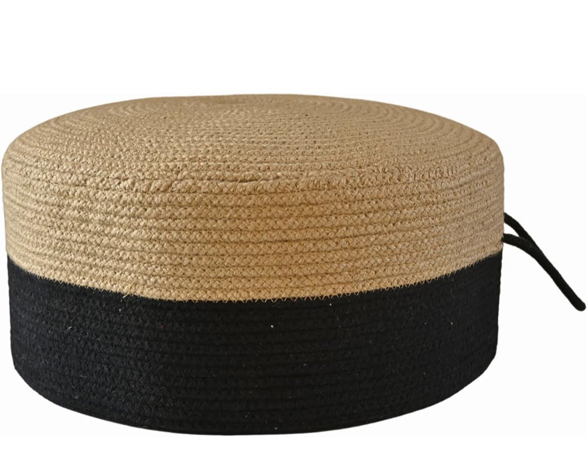 UR Home Decor Jute Pouf| Ottoman| footrest (Jute Pouf) Sitting Round Ottoman Bean Pouf with Handle (45X22 cm) with Handle- 1 Unit-image-37