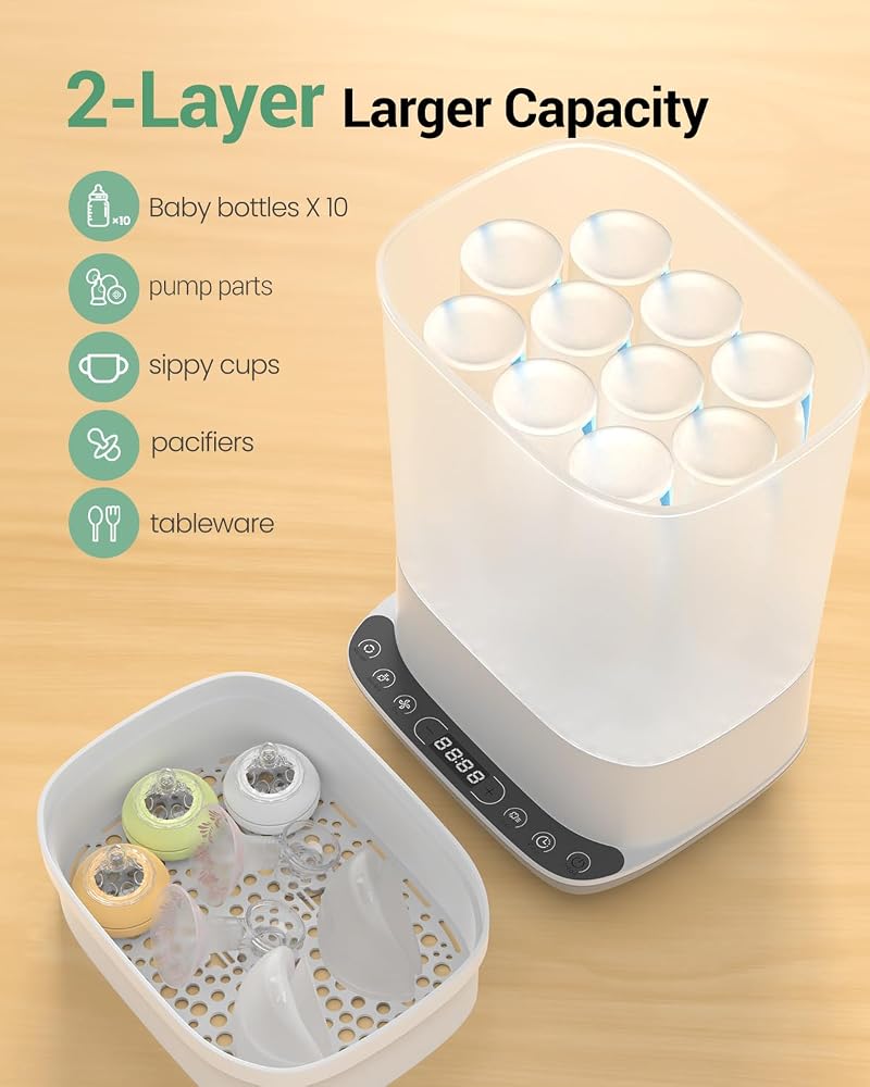 HAUTURE Bottle Sterilizer and Dryer, 6-in-1 Baby Bottle Sterilizer (Esterilizador de Biberones), 10 Bottles Capacity, Electric Steam Bottle Sanitizer for Baby Bottles, Breast Pump Parts & Pacifiers