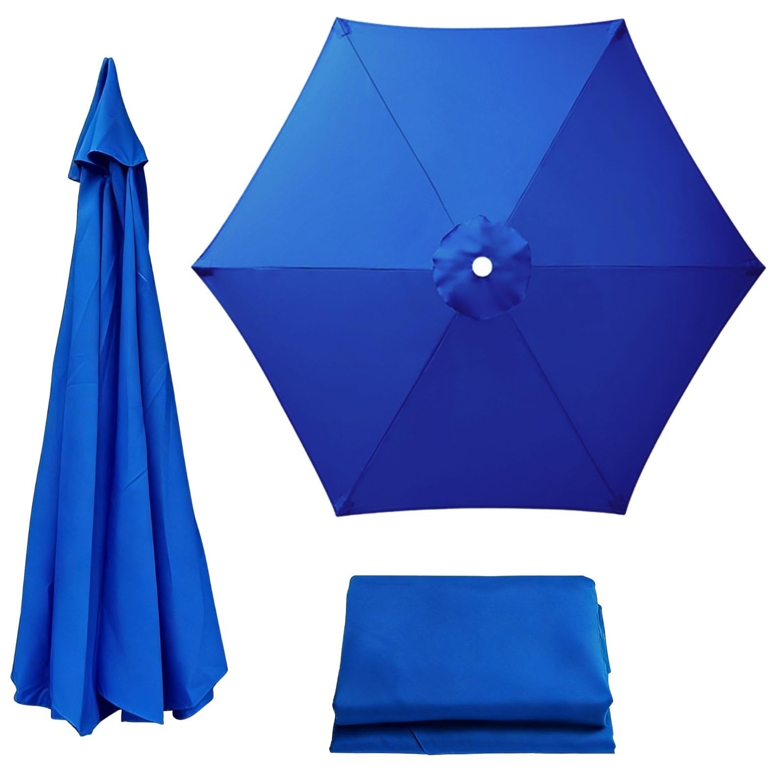 Patio Umbrella Replacement Canopy 6 Ribs Canopy Only Fits 2m 2.15m 2.3m 2.5m 2.7m 2.8m 3m Beige Khaki Blue Dark Green and 20+ Colors UV Protected Waterproof Fabric Top(Blue,2m/6.6ft)