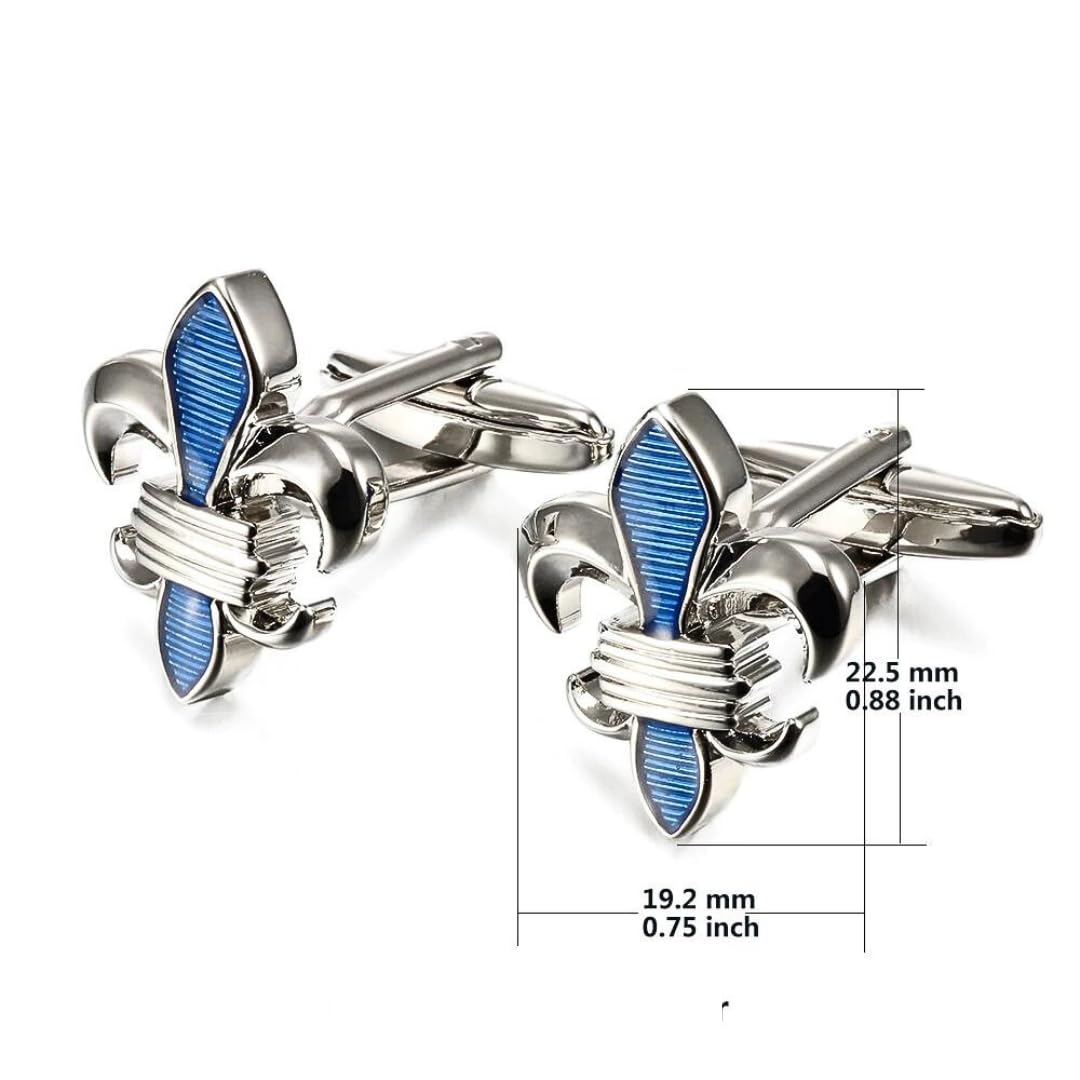 Bouton de Manchette Homme | Boutons de Manchette Fleur de Lys Bleu | Cadeau pour Homme | Chemise Hommes Mariage Fêtes et Anniversaires
