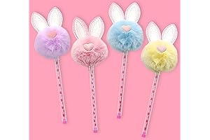 Kawaii Bunny Pens with Fluffy Fur Pom Pom for Kids