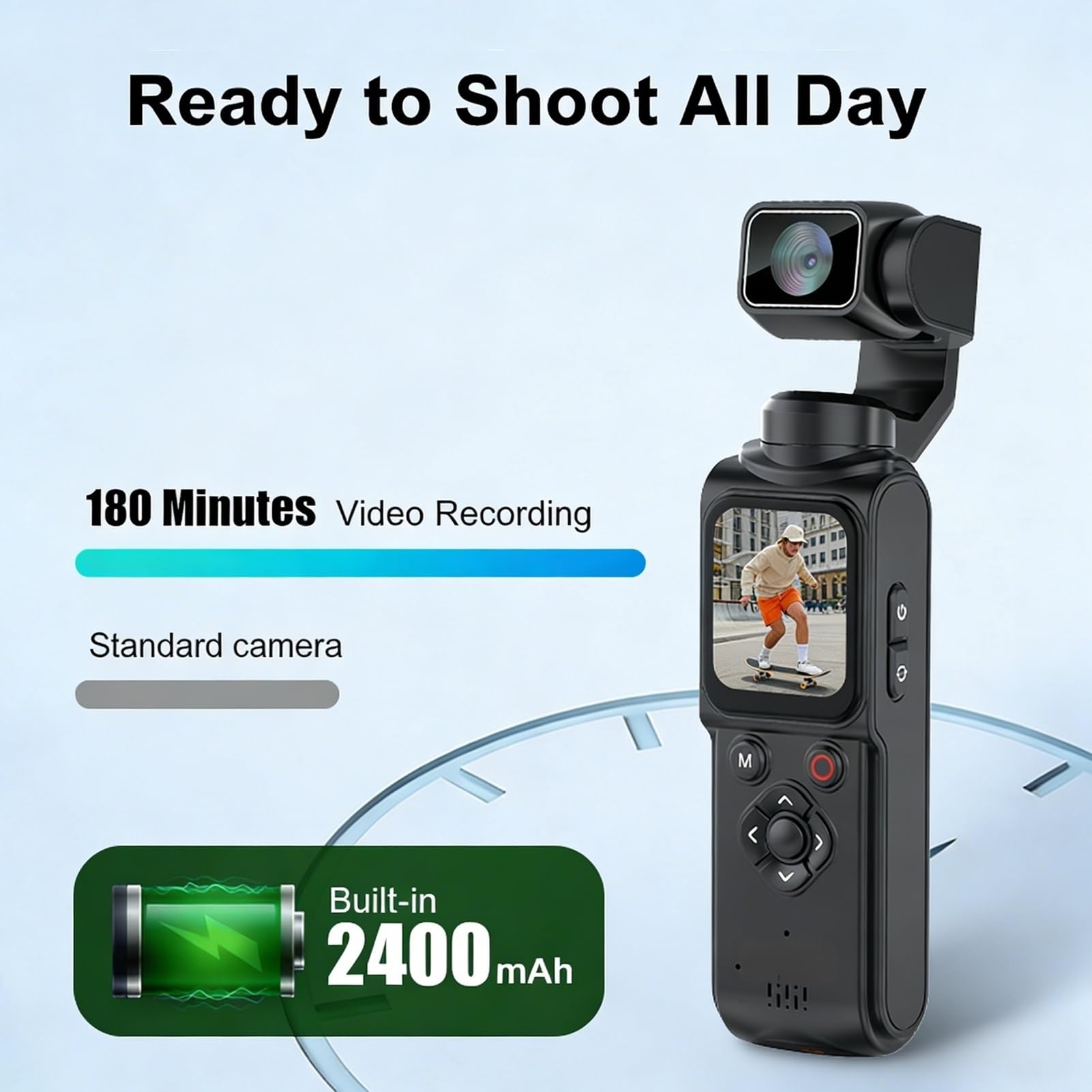 REEDTOCK Fotocamera portatile 4K con foto da 75 MP, fotocamera per vlogging con touchscreen da 1,75 pollici, batteria 2400 mAh per registrazione di 180 minuti, videocamera tascabile con viso a 330° e
