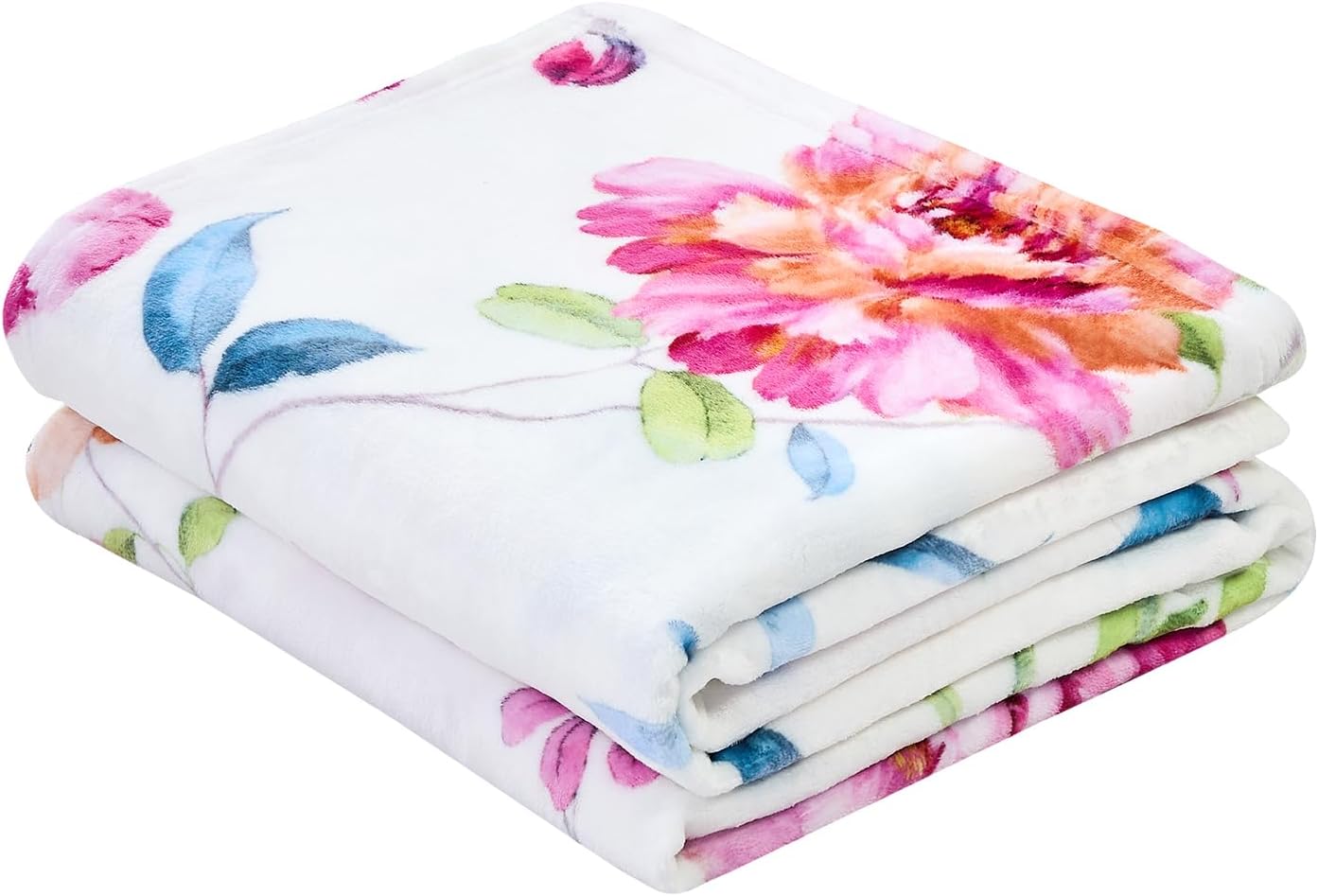Floral Throw Blanket Birthday Gift for Women Mom Girls Peony Flowers Blanket Summer Wildflower Flannel Blanket Watercolor Printed Throw for Couch Sofa Bed Chair 60"x80"