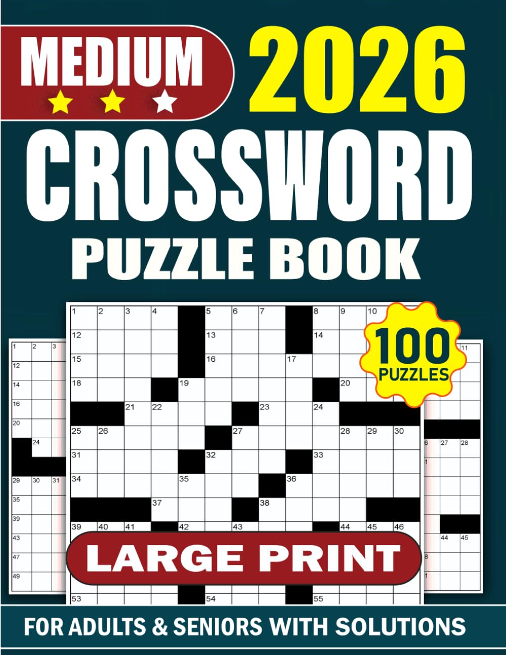 Large Print Medium Crossword Puzzles for Adults & Seniors: 100 Large Print Crossword Puzzles for Relaxing Brain Exercise