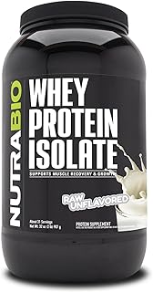 NutraBio 100% Whey Protein Isolate Protein Powder, 25g Protein with Complete Amino Acid Profile, Non-GMO, Soy & Gluten Free, Low Carb, Low Calorie Whey Protein Powder, Raw Unflavored, 2 Lbs