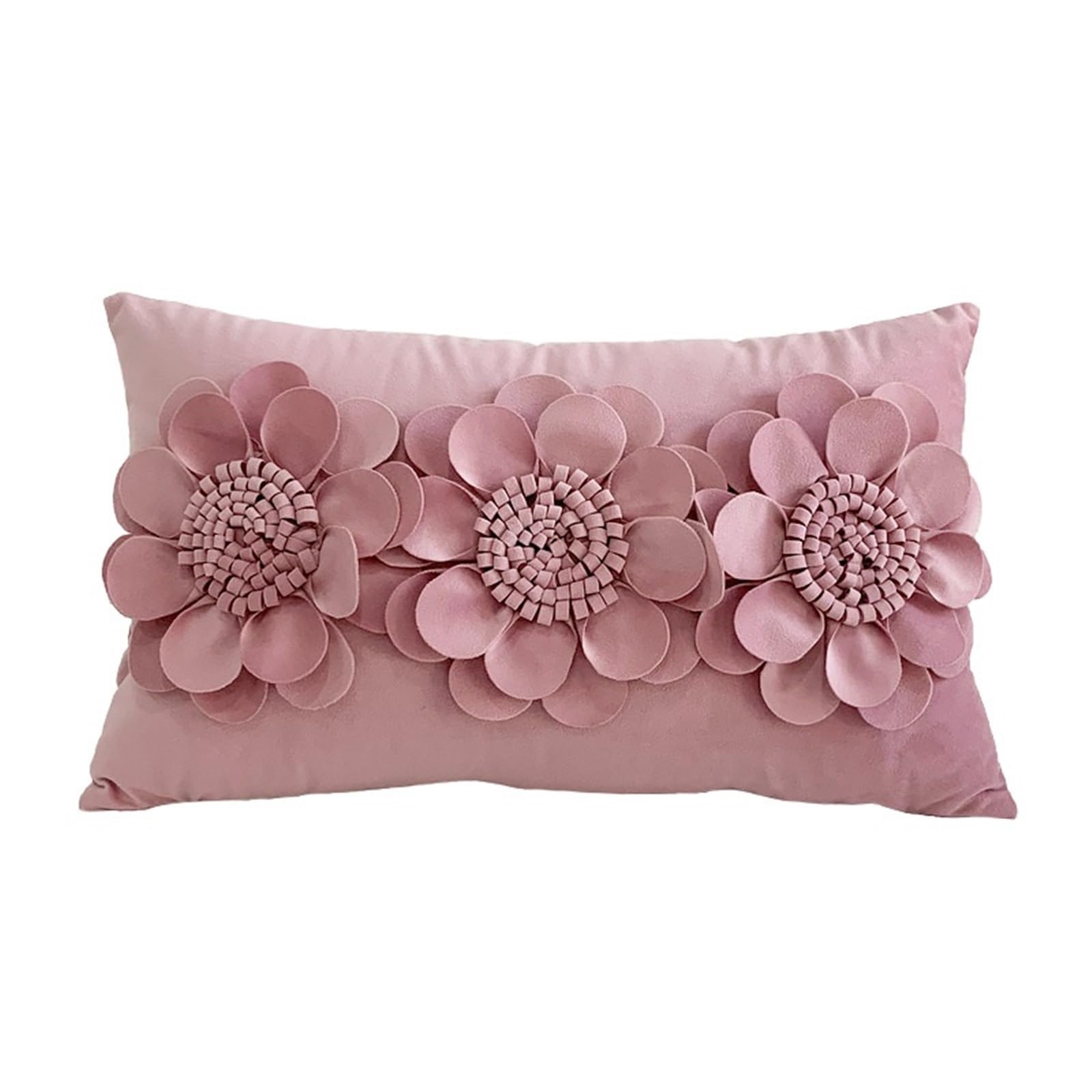 LCKKJHG Chrysanthemum Throw Pillows 3D Sun Flower Cushion Cover White Velvet Sofa Waist Home Decor Pillow Case(Pink-30x50cm)