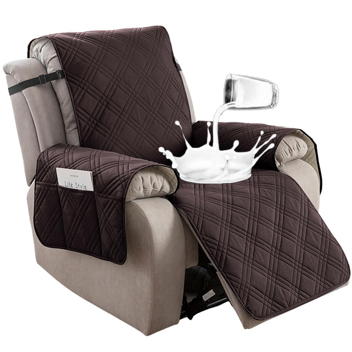 Fansu Funda de Sillón Relax de Impermeable 1 Plaza, Funda Cubre sofá Sillón Relax Reclinable, Sofá Protector para niños, Mascotas, Perros, Gatos (Chocolate,M: 71cm)