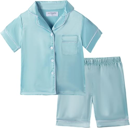 Mud Kingdom Pajamas Set for Little Boy Button-Down Pjs Short Sleeve Silk Nightwe