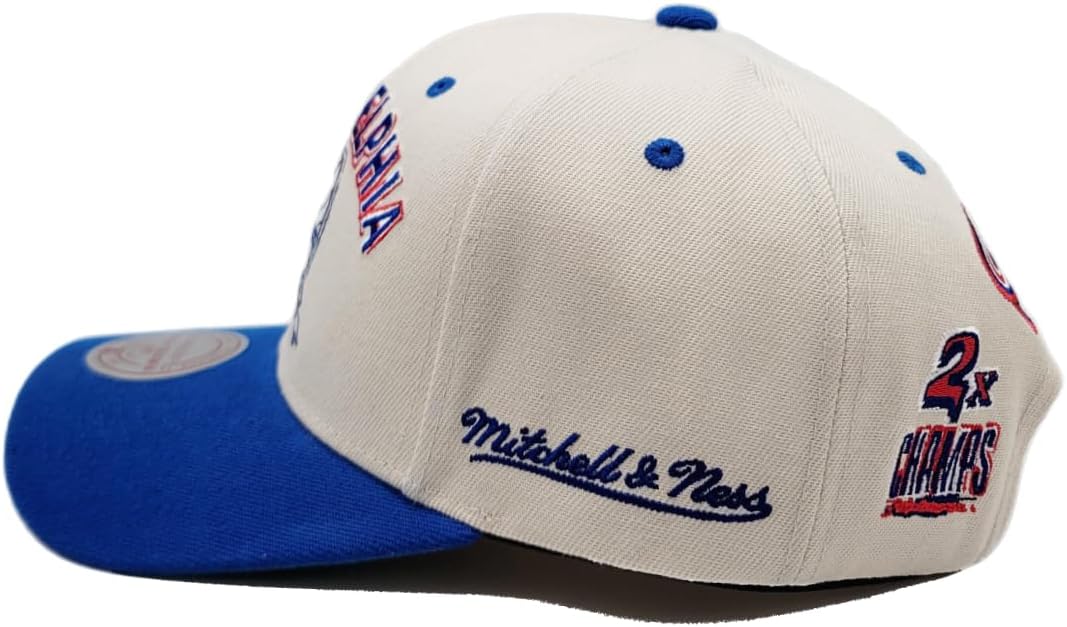 Mitchell & Ness Philadelphia 76ers New NBA Legacy Defined Cream Blue Era Pro Snapback Hat Cap