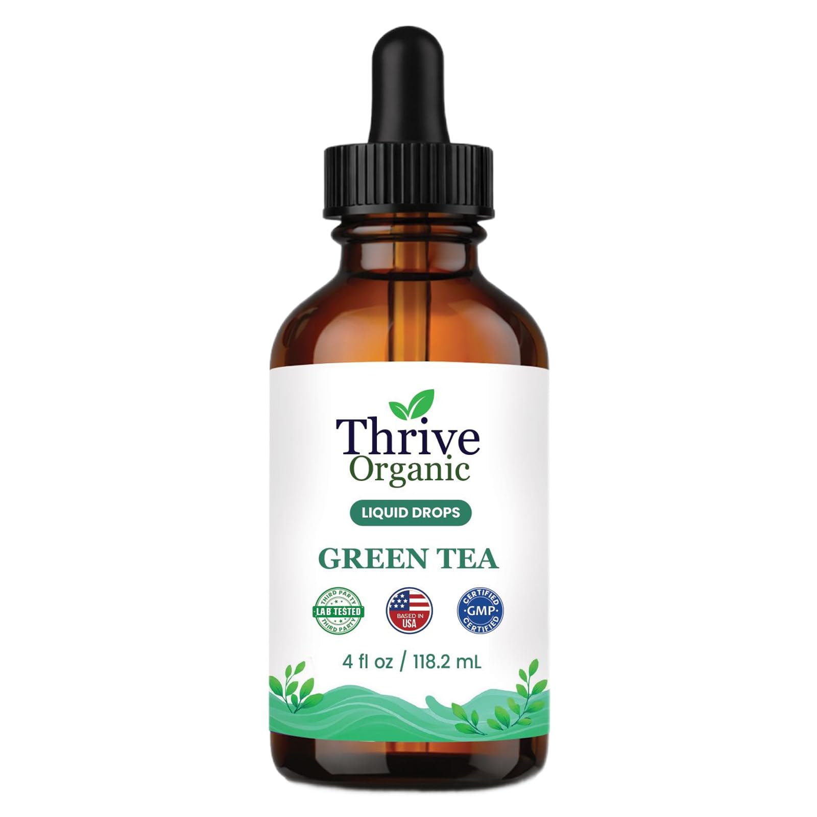 Thrive Organic Green Tea Liquid Drops – Daily Wellness Support – Green Tea Camellia Sinensis Tincture – Vegan, Non-GMO, Alcohol & Sugar-Free – 3rd Party Lab Tested – Based in the USA – 4 fl oz