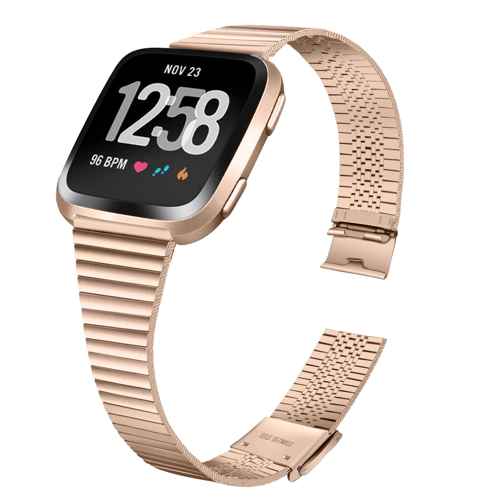 AISPORTS Compatible with Fitbit Versa 2 Strap for Women Men, Slim Adjustable Stainless Steel Metal Buckle Bracelet Sport Wristband Replacement Strap for Fitbit Versa 2/Versa/Versa Lite Smart Watch