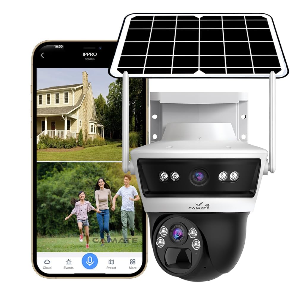 Camate Stellar Solar Duo 4MP+4MP (4g sim Based) Smart Outdoor CCTV Camera, Weatherproof, 2 Way Talk, Motion Detection, Nigth Vision, Supports SD Card Upto 256 GB (Sim Based)