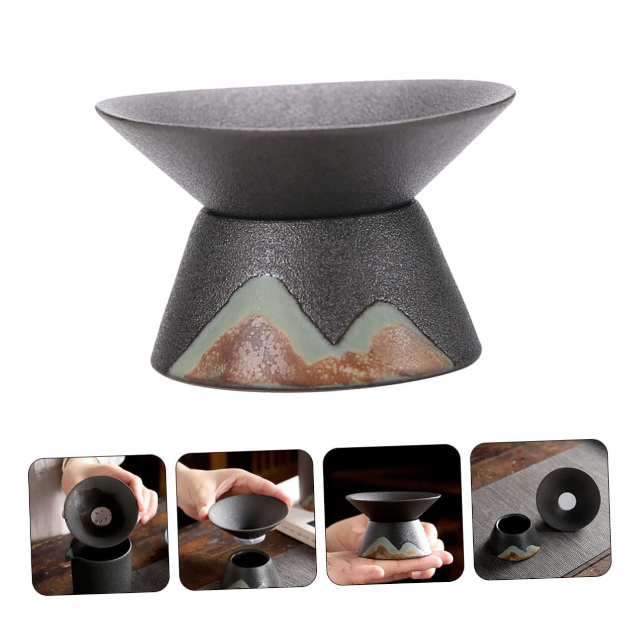 SOIMISS 3 Piezas Filtro De Té Colador De Té Platillo Embudo Taza De Colador De Té Filtros Infusor De Té Taza Para Té Infusores De Té De Hojas Sueltas Descafeinado Neto Gres Black Cerámica