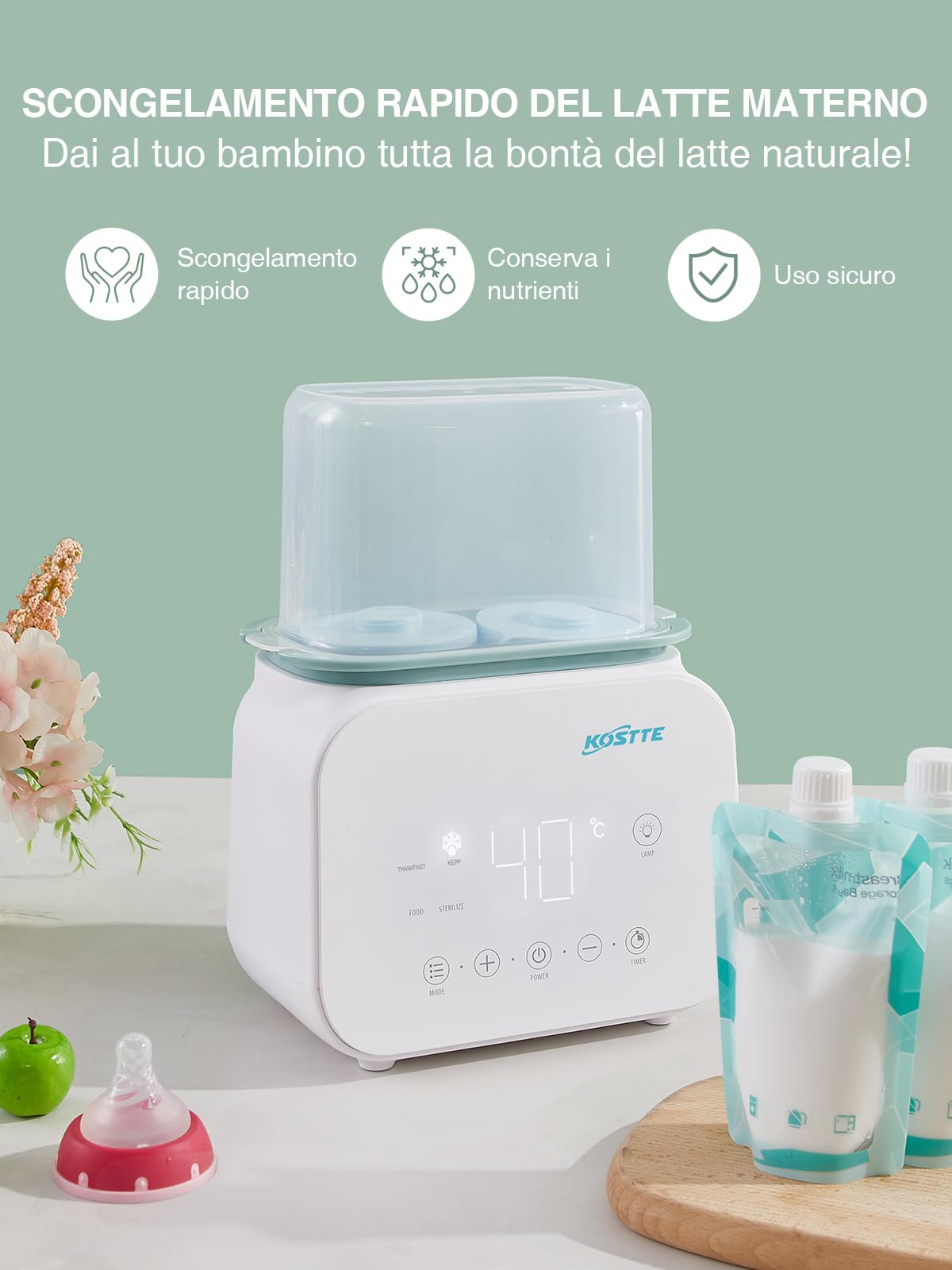 Scaldabiberon Riscaldamento rapido 10-in-1, Scaldabiberon Scaldabaschette per bambini, Scaldabiberon Elettrico Display a LED per Biberon Temperatura Scaldalatte Formula Riscaldamento Pappe Casa