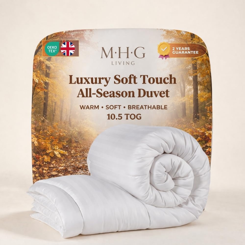 Mhg Living 10.5 Tog + 0 Pillows Super King Duvet 10.5 Tog - Hotel Quality Quilt For Year-Round Comfort, Ultra Soft Striped Microfibre, Hypoallergenic Hollowfibre Filling, Breathable & Machine Washable Bedding - 260X220cm