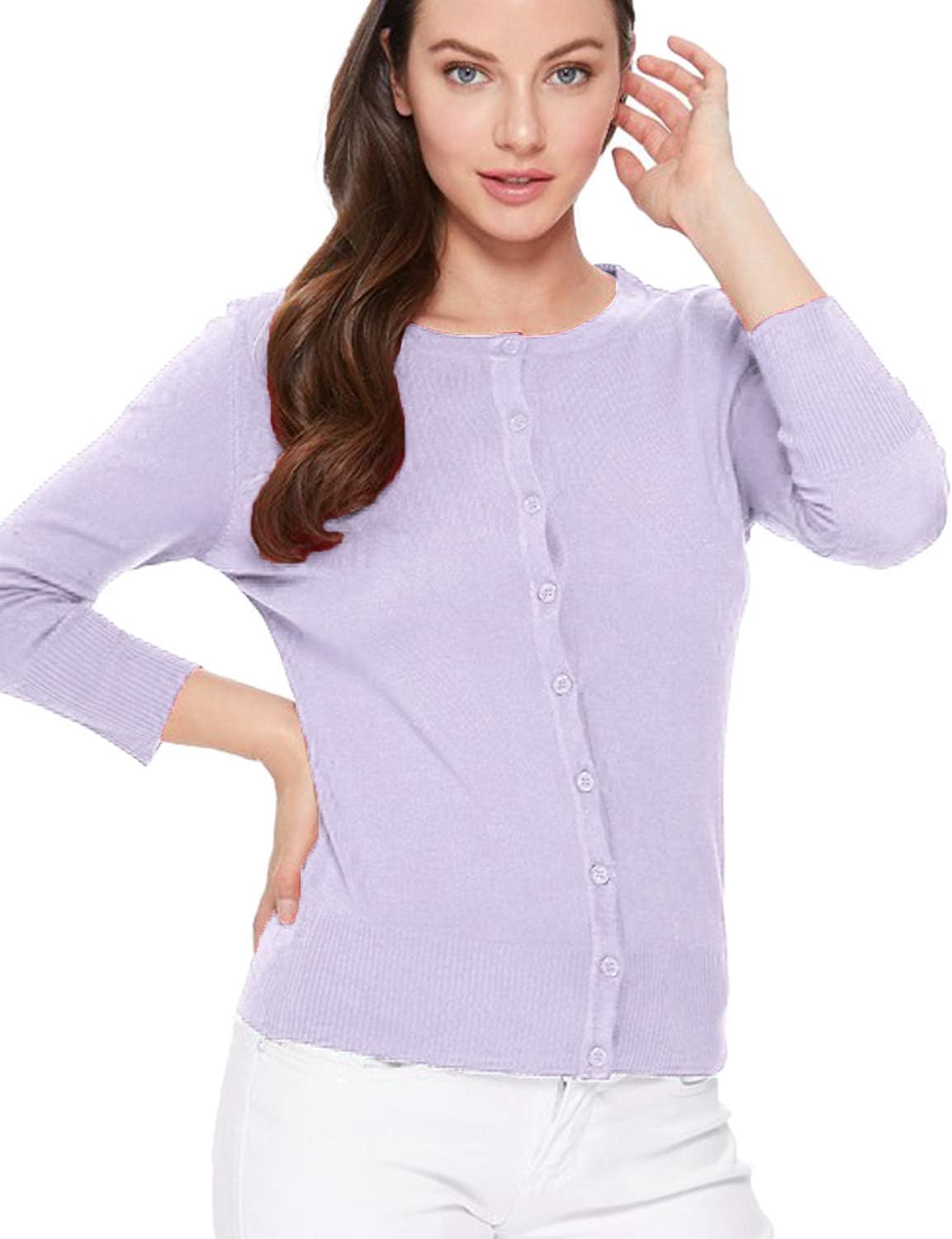 Women's 3/4 Sleeve Crew Neck Button Down Stretch Knit Cardigan Sweater (S-3XL) - Image 6