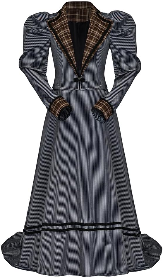 Victorian Edwardian 1890s 1900s Dress Vintage Striped Jacket Skirt Gothic Steampunk Ball Gown Costume for Women