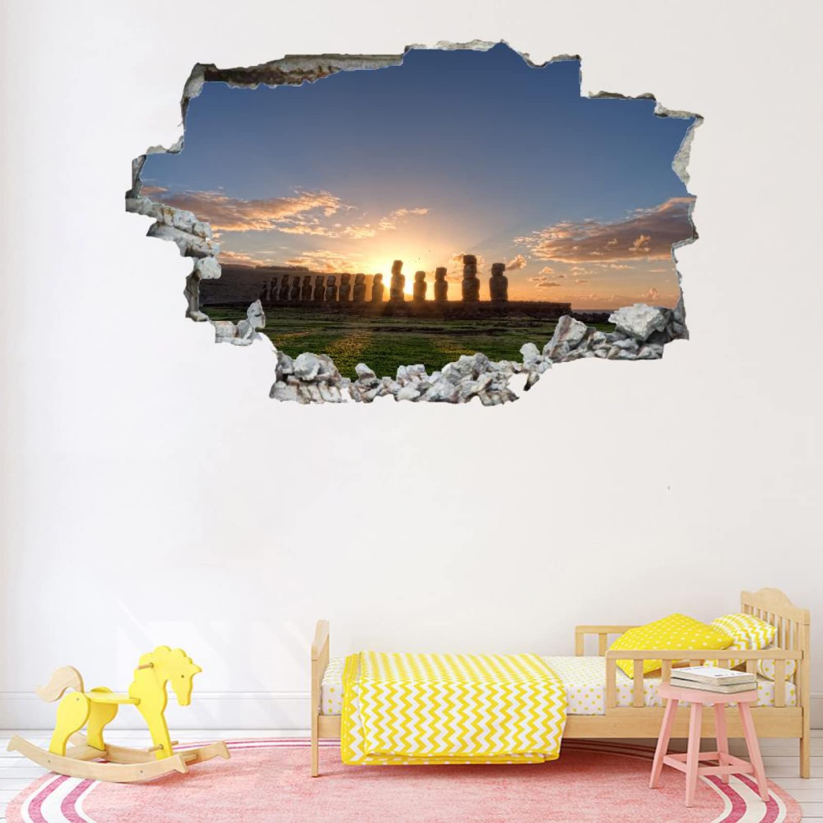 Tatuajes De Pared Wall Tattoo 3D Smashed Arquitectura Adhesivo De Pared Extraíble Calcomanías Murales Para Habitaciones Atardecer Niñas Niños Dormitorio Mural Decoración Para El Hogar 80x120cm