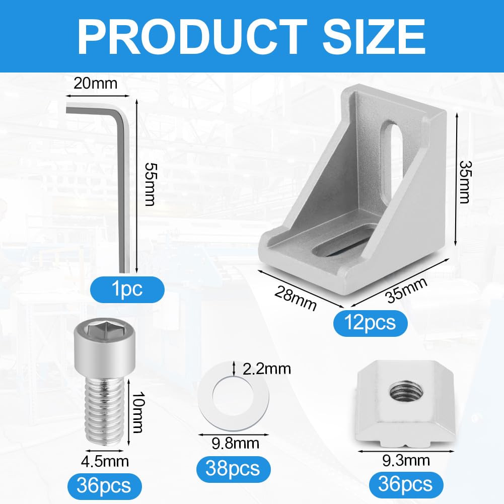 vsshe Aluminium Corner Bracket, 12 PCS 3030 Series Aluminum Angle Bracket - Image 2