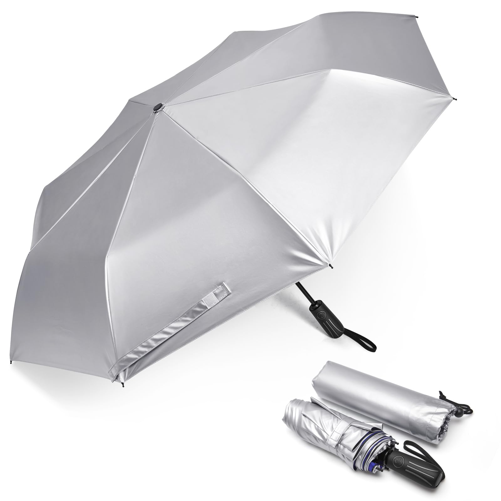 G4Free Ombrello da viaggio grande con protezione UV UPF 50+, 116 cm, doppio strato, apertura automatica, chiusura automatica, antivento, protezione solare