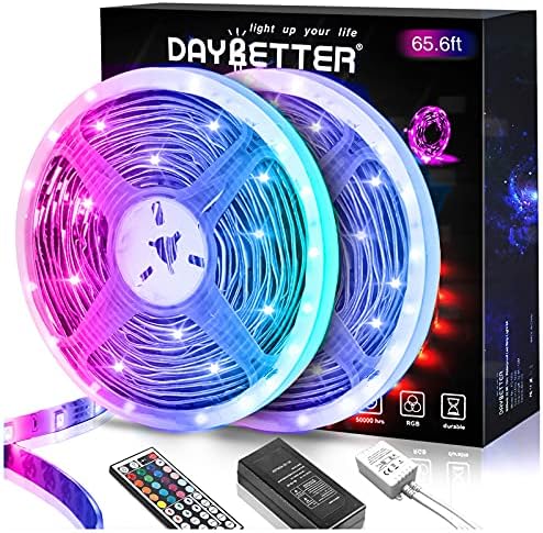DAYBETTER Led Lights 65.6ft, 5050 RGB Led Strip Lights Flexible Color Changing Remote Control Led Light Strips, 2 Rolls of 32.8ft Led Lights for Bedroom Decor, Living Room Decor, Party Home Decor