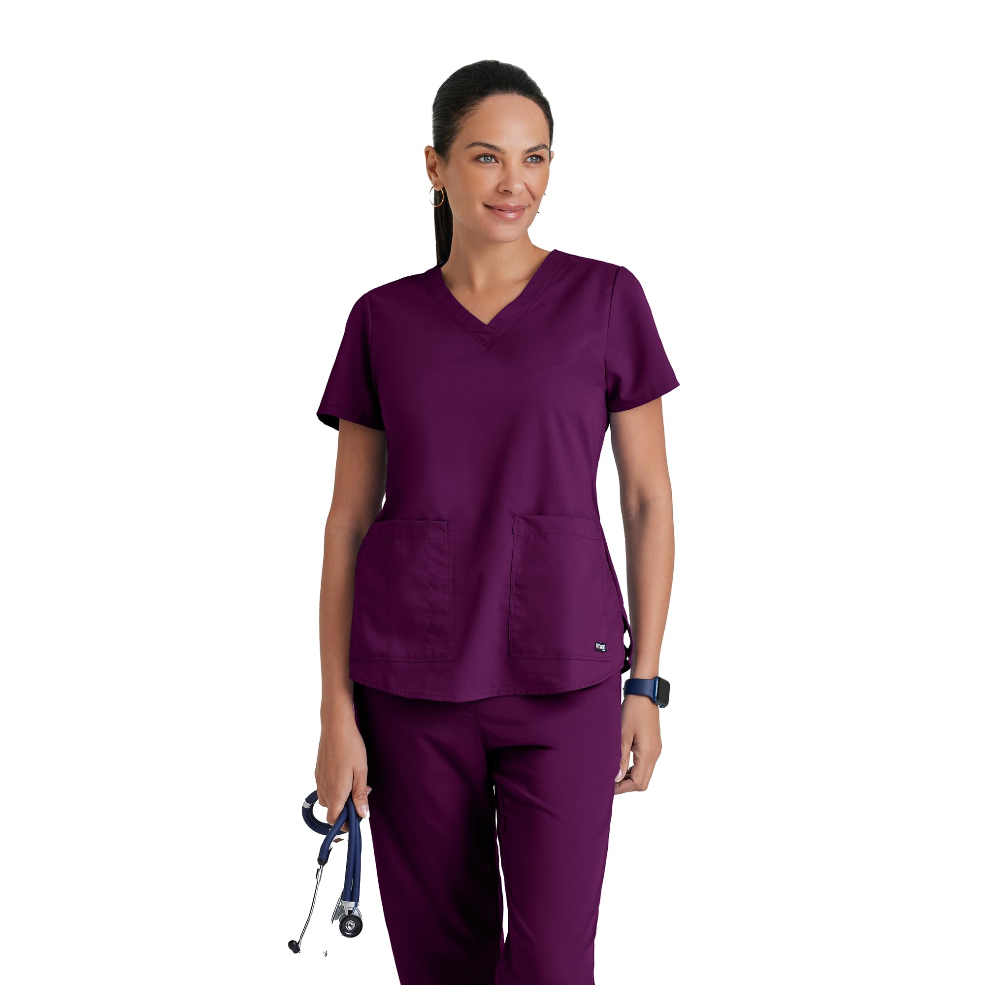 Grey's Anatomy Women's Two Pocket V-Neck Scrub Top with Shirring Back