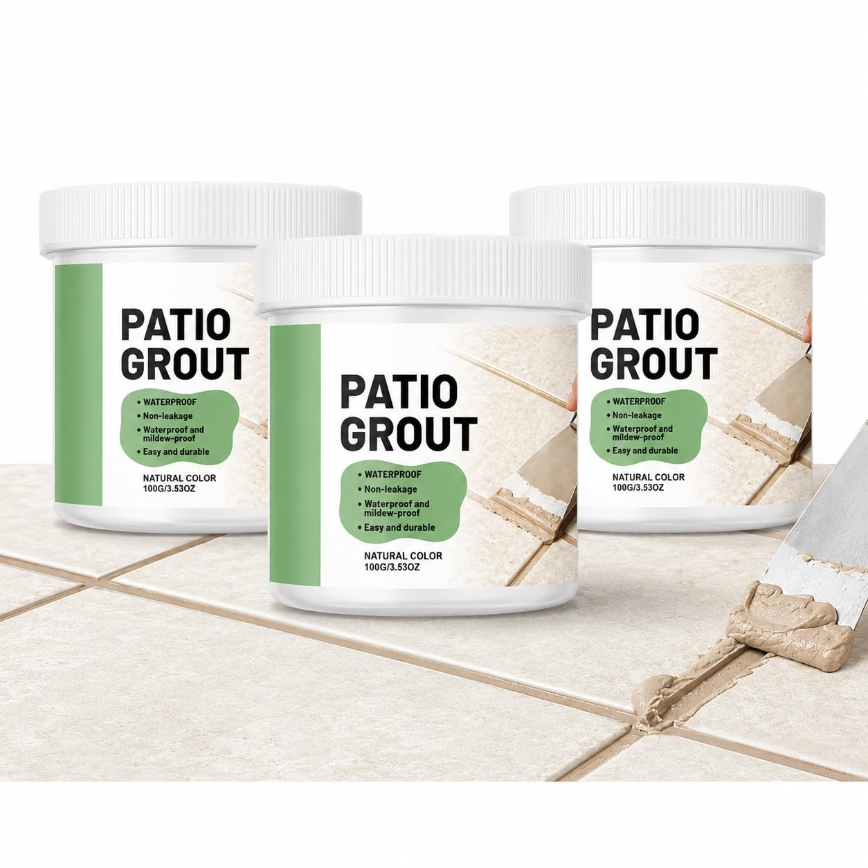 Waterproof Patio Grout Filler - Brush in Tile Grout Filler for Paving Patios & Block Paving | Ready Mixed Self Setting All Weather Multi-Surface Crack Filler Paste (3PC)