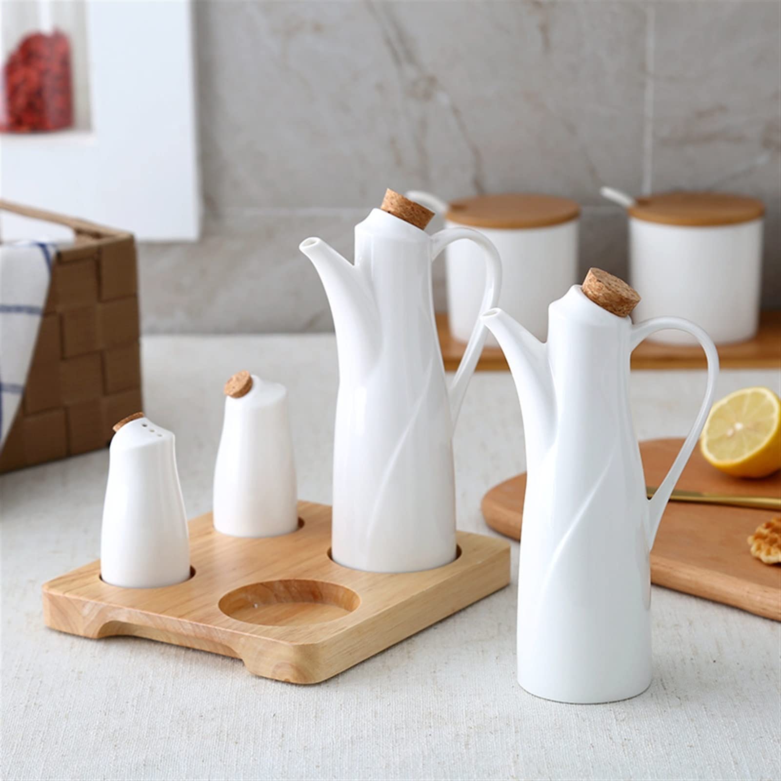 Essig Ölspender Keramik Salzpfeffer Öl Flasche Set Japan Stil Porzellan Olive Soja Gewürz Home Öl Essig Flaschen Küchenkochwerkzeuge Olivenöl-Spenderflasche (Color : 1 Set4)
