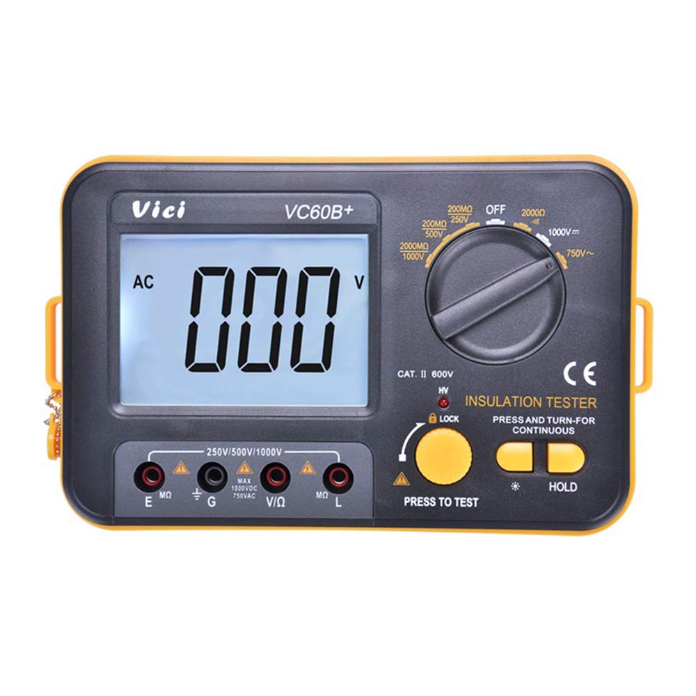 VCB60+ Medidor de resistencia de aislamiento digital Megger Megohm 1000V 0.1~2000MΩ (negro + naranja)