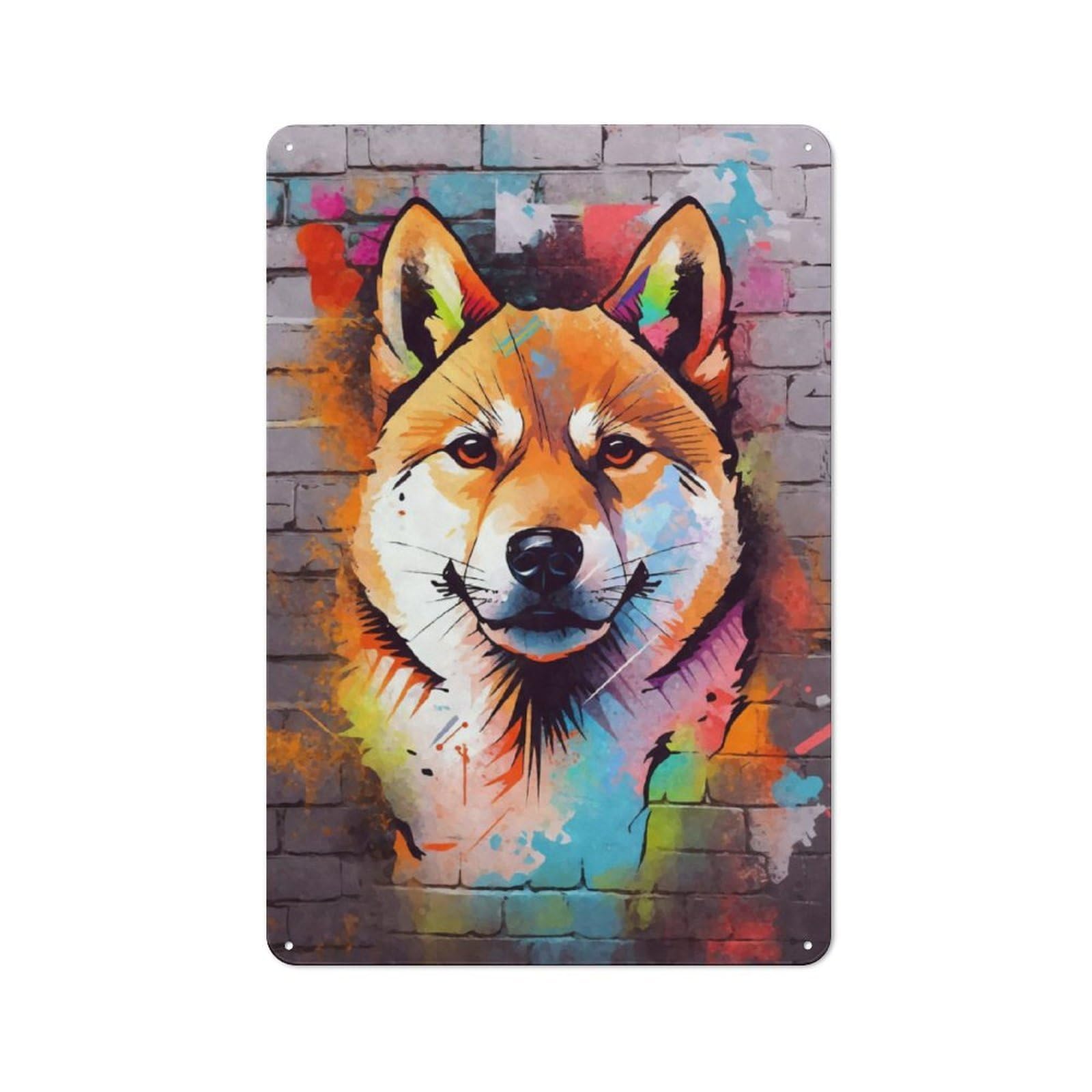 Shiba Inu Graffiti Metal Gift Sign 30x20cm, Vintage Home Wall Decor for Home, Shop, Pub Or Studio Wall