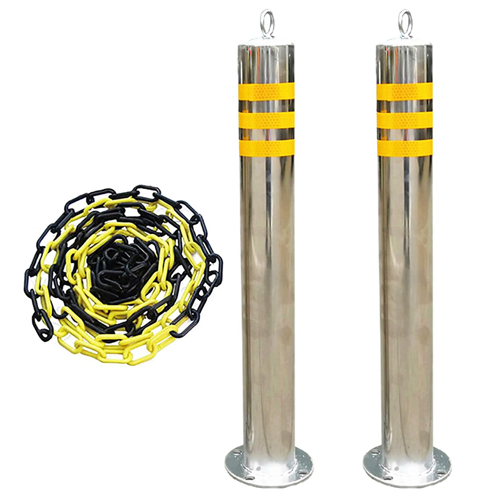 SaryEdge Parking Bollards,Parking Lock Safety Barrier Bollard Stainless Steel,Reflective Road Markers Driveway Guard with 8 Free Anchor Bolts,for Garages or Driveways Marking,