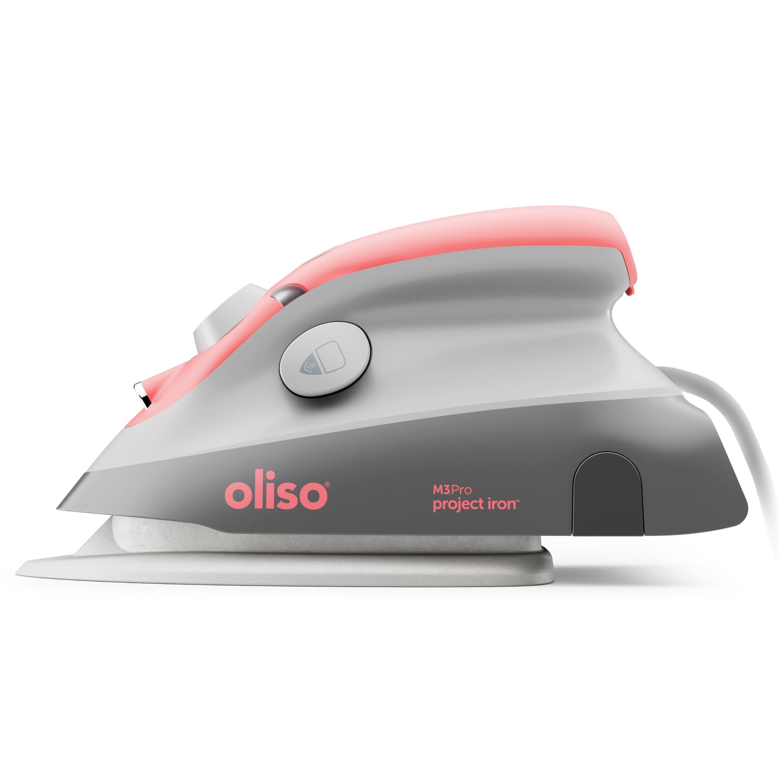 Oliso M3Pro Project Steam Iron with Solemate - for Sewing, Quilting, Crafting, and Travel | 1000 Watt Ceramic Soleplate Steam Iron | Coral