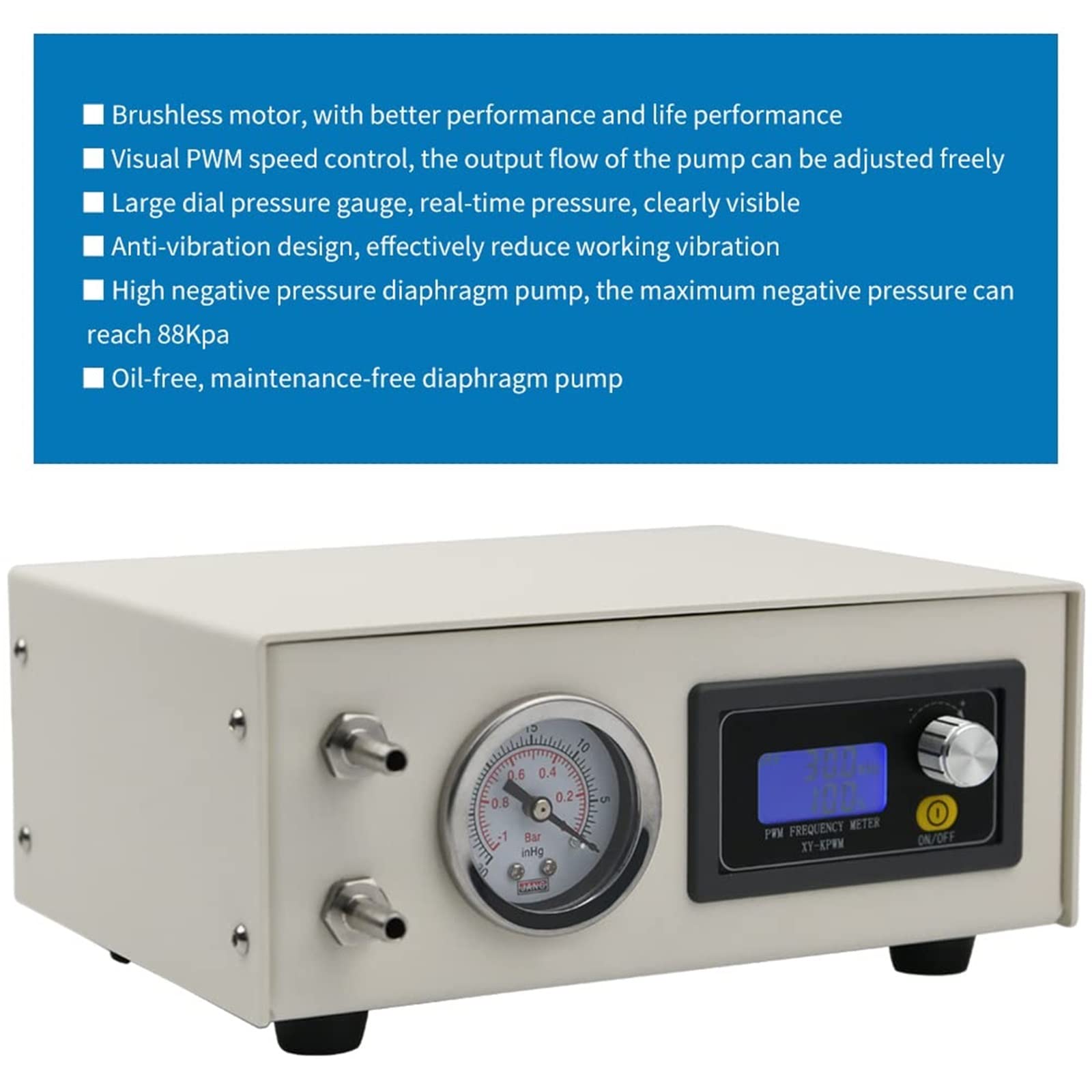 Bomba de vacío de diafragma sin aceite de flujo de aire de 24V 10L/min, Motor sin escobillas ajustable pequeño de laboratorio de presión negativa Amplia Resistencia QuíMica(2)