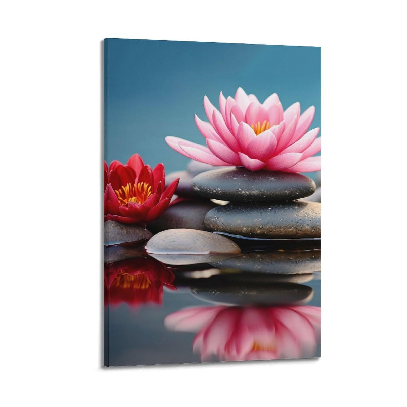 ZSZWHJ Zen Stones Poster Tranquil Lotus And Stones Poster Decorative Painting Canvas Wall Posters And Art Picture Print Modern Family Bedroom Decor Posters 20x30inch(50x75cm)