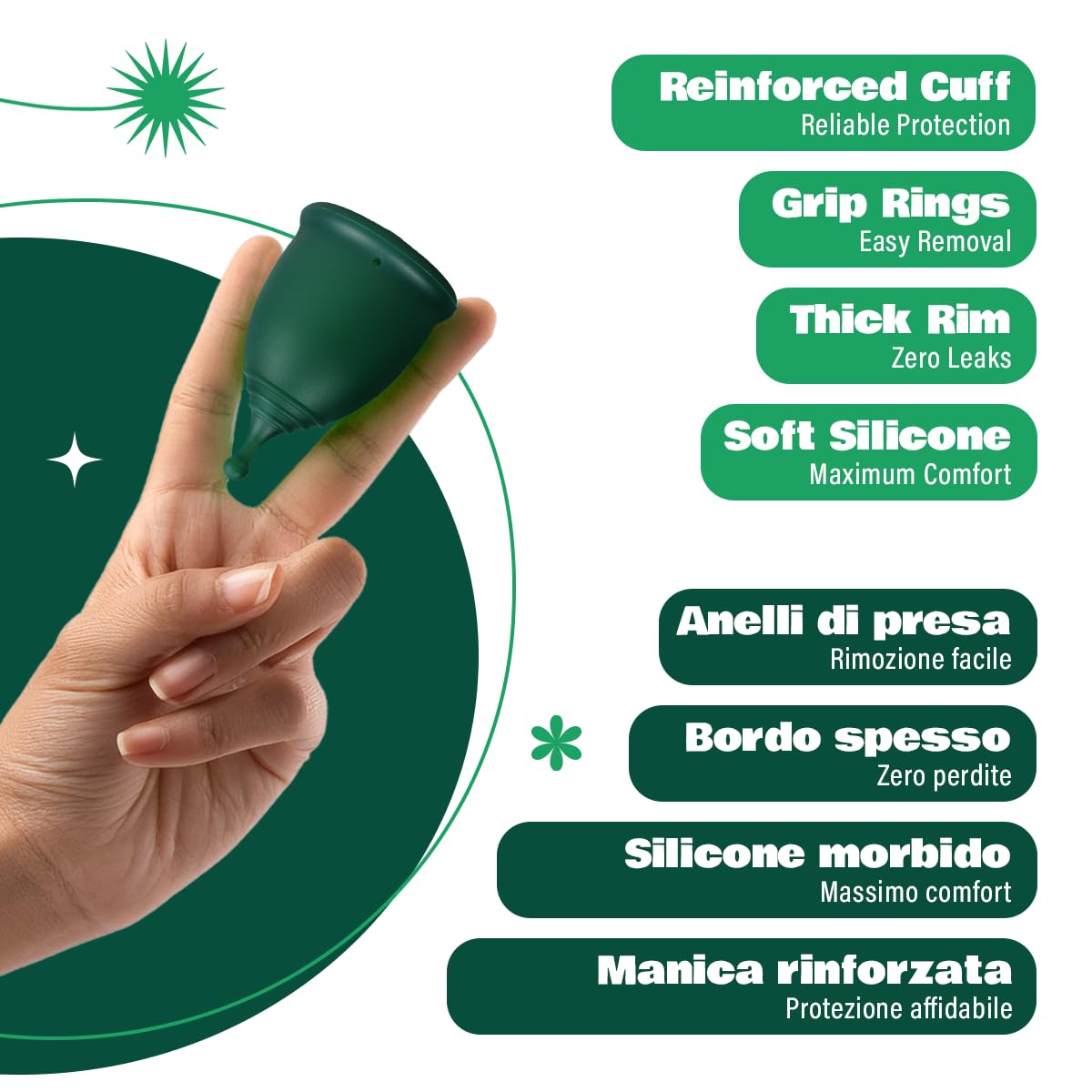 Shordy Coppa mestruale, set di 2 – Large with Mini Box, 100% Medical Grade tazza mestruale in silicone per l'igiene femminile, un'alternativa migliore e più sicura a bendaggi e tamponi