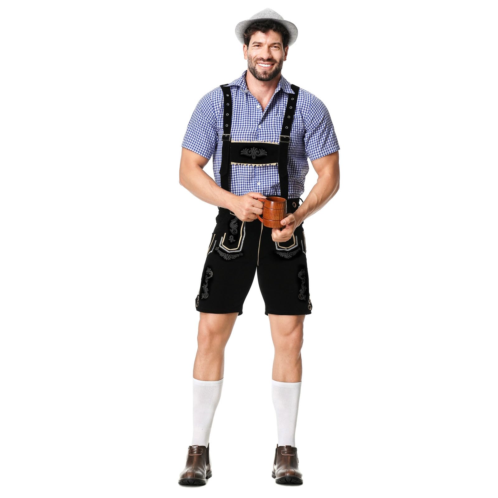 Oktoberfest - Traje de 2 piezas para hombre, camisa de 1 pieza + peto tradicional a cuadros