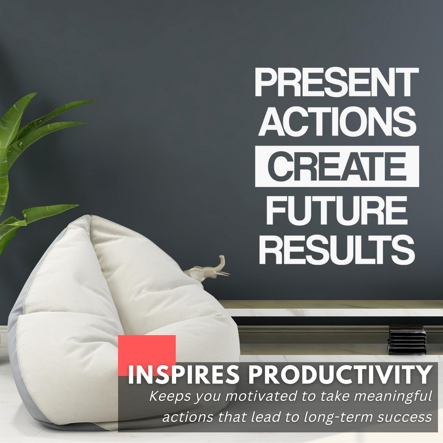 My Vinyl Story - Present Actions Wall Decal - Motivational Sticker Quote, Inspirational Vinyl Word Art Decor for Home Office, Gym, Classroom - Easy to Apply, Removable (Black, 31x37 inches)