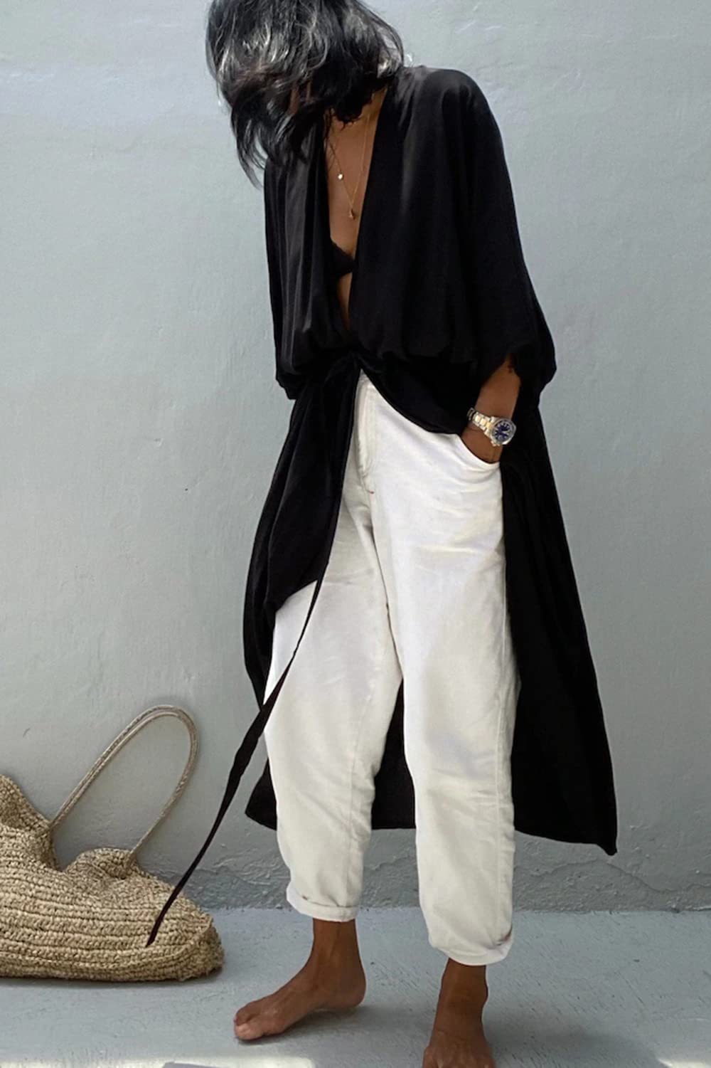 Vestido Largo Bohemio con Caftán Largo de Verano para Mujer Bata de Playa Talla Grande Kimono Talla Única