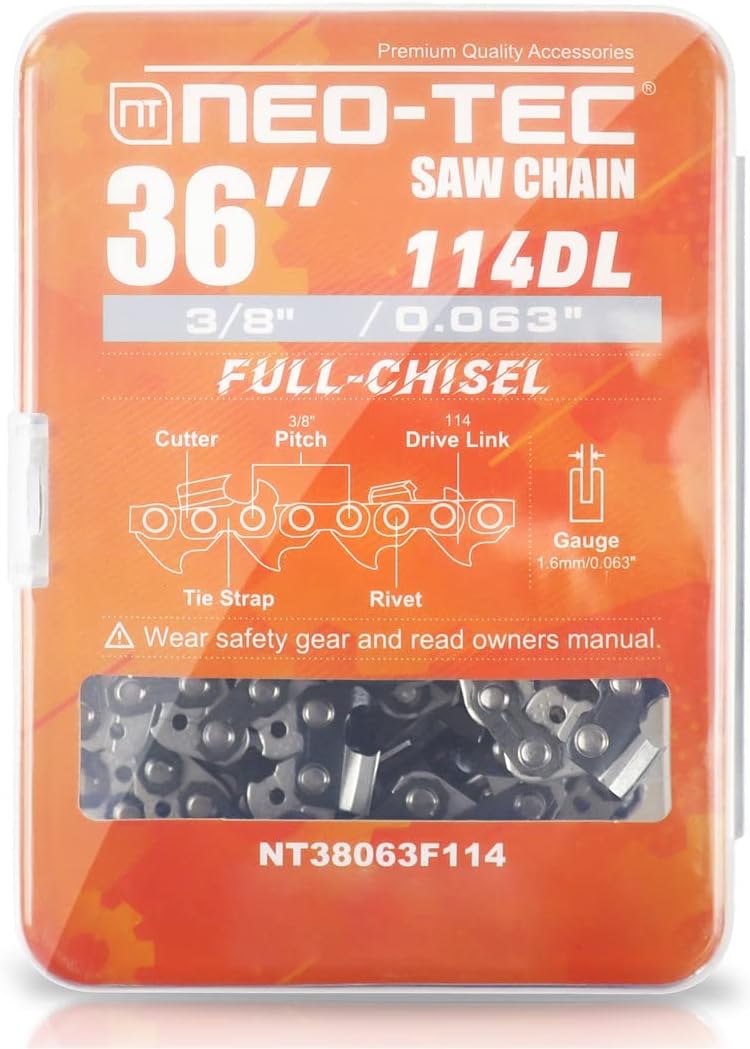 NEO-TEC36 Inch Chainsaw Chain Blades Full Chisel 3/8 Pitch 0.063" Gauge 114 Drive Link Fit for Stihl Cadena 038 044 046 056 MS440 MS460 MS441 MS461 MS381 MS382 MS660 MS660 G660 Husqvarna 395XP