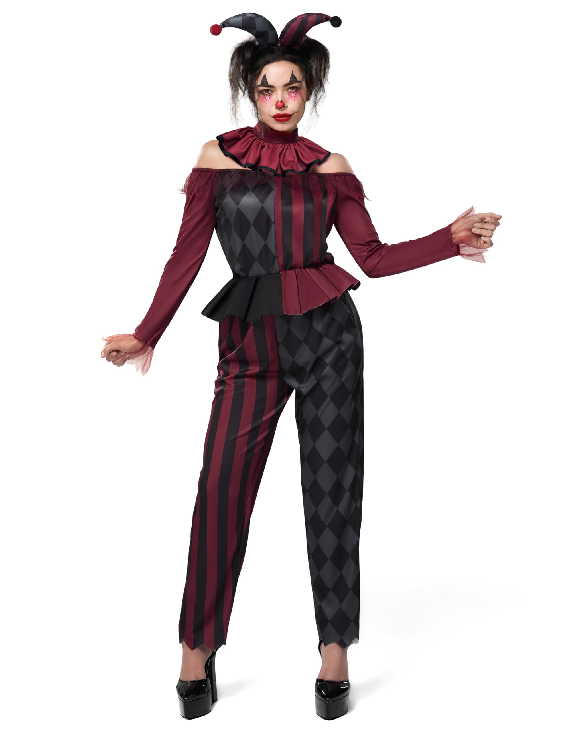 Spooktacular Creations Kostium klauna na Halloween, dla dorosłych, kostium dla kobiet, straszny błazen, strój na Halloween, imprezę cosplay, imprezę tematyczną klauna